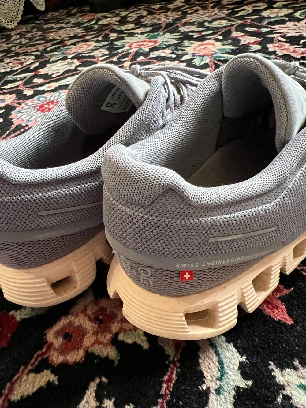 On Running Women’s Athletic Shoes in Light Gray with Tan Sole